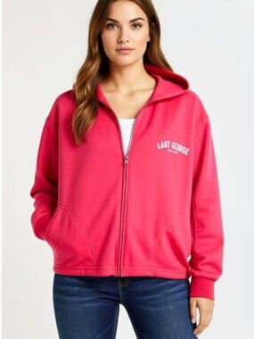 Hanes, Lake George NY Hoodie, Coral, Size Large (J17)